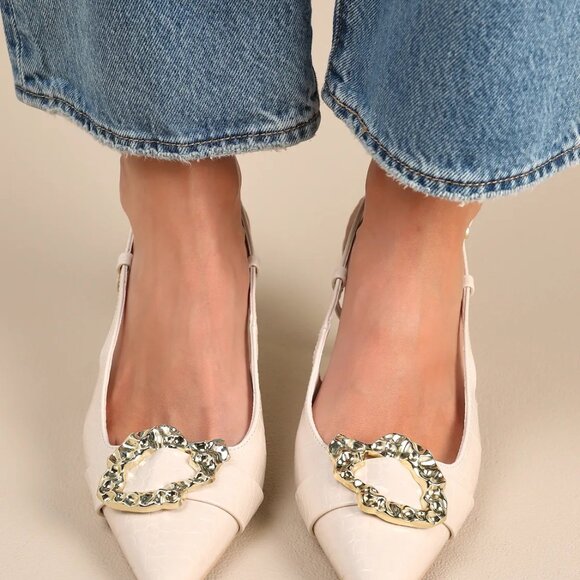 Lulu's Artigan Bone Croc-Embossed Slingback Pumps - Picture 9 of 12